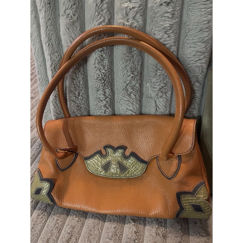 Claudia Firenze Italian Genuine Pebbled Leather Satchel Preppy Old Money Orange